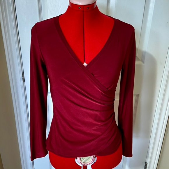 Vintage Repro Pinup Girl Clothing long sleeve burgundy Gia top size Medium - Picture 4 of 4